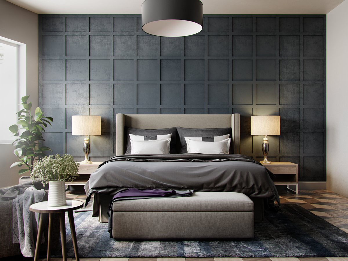 Large blue-tone bedroom